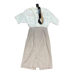 Vintage Jamie Women's Dress Beige Skirt White Top W/ Black Belt Schoolgirl M